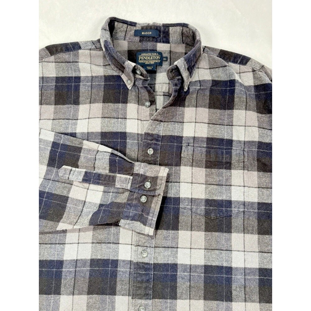 Pendleton Flannel Shirt Men’s Sz XL Grey Windowpane Plaid Long Sleeve Classic